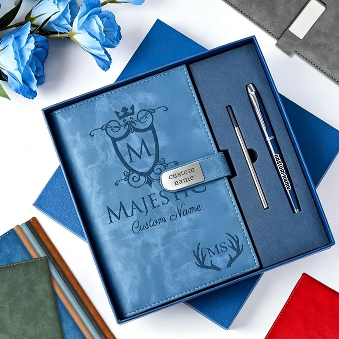 Personalized Leather Journal Notebook with Pen Gift Set - Custom Executive Hardcover A5 Writing Diary with Magnetic Closure for Men, Women, Business, Graduation, Birthday, Corporate Gifts (personalized notebook and pen set)