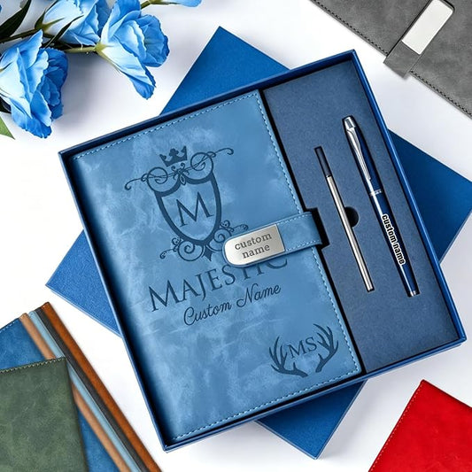 Personalized Leather Journal Notebook with Pen Gift Set - Custom Executive Hardcover A5 Writing Diary with Magnetic Closure for Men, Women, Business, Graduation, Birthday, Corporate Gifts (personalized notebook and pen set)