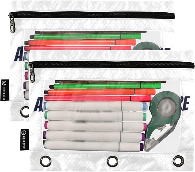 Gredecor Personalized Binder Pencil Pouch 3 Ring 2 Pack Custom Zipper Pencil Pouches Case Customized Add Your Own Picture Text Clear Binder Organizer for School Office