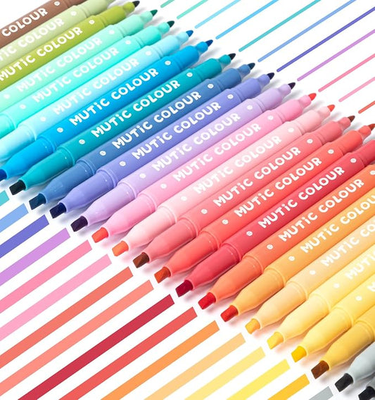 24 Pcs Highlighters Assorted Colors, Pastel Dual Tip Highlighters | Aesthetic Highlighter, Quick-Drying Ink, Chisel & Fine Tips for Journaling, Note Taking, School and Office Supplies