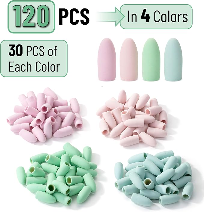 Mr. Pen- Pencil Top Erasers, 120 Pack, Pastel Colors, Latex-Free | No-Smudge Cap Pencil Erasers for Precise Erasing, Kids, Teachers, Studying Supplies