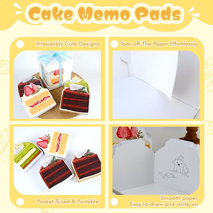 Cake Notepad Set 4 Pack of Dessert Themed Memo Pads Cute Mini Notebook for Baking Lovers Sweet Gift Idea Pocket-Size Memo Pads 110 Sheets/Pack (Cake)