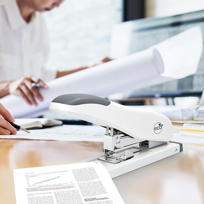 Rapesco 1461 ECO Heavy-Duty Stapler with 3200 Assorted Staples, Type 923 Heavy-Duty Staples (8/10/12/13mm), 100 Sheet Capacity, for Office, Business Proposals, School, Research Papers, White | 100 Sheet Capacity, Soft White