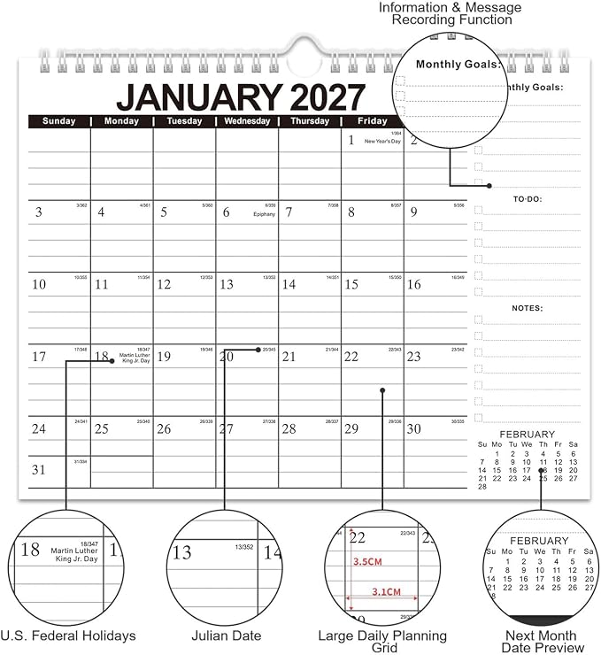 Comix 18 Month Wall Calendar 2026-2027 11x8.5 Inch, Monthly Planner Jul 2026 to Dec 2027, Thick 120GSM Paper with Stable Twin-Wire Binding for Home Office Planning