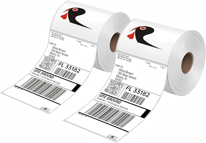 1000 4x6 Thermal Labels 500/Roll, HUOJI 4x6 Thermal Shipping Labels Roll Compatible with Rollo, Zebra, MUNBYN Printers, Commercial Grade