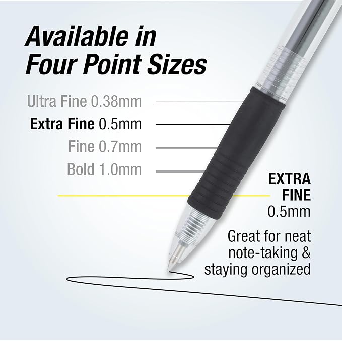 Pilot G2 Premium Gel Roller Pens, Extra Fine Point 0.5 mm, Gel Pens Black Ink, Pack of 12 - Ideal for School, Journaling & Office Writing