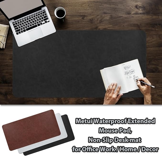Leather Desk pad for Computer and laptops, Ideal for Gaming and Office use, Large Mouse pad and Keyboard mat,Desk mat Special for man. A complimentary Wrist pad and Phone Stand (Black, 31.5"*15.7")