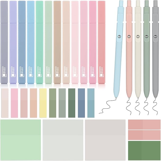 12 Pastel No Bleed Bible Highlighters & 5 Black Pens with Sticky Notes | Bible Journaling Kit, Bible Study Supplies, Aesthetic Colored Labels for School Office Annotating Books Supplies