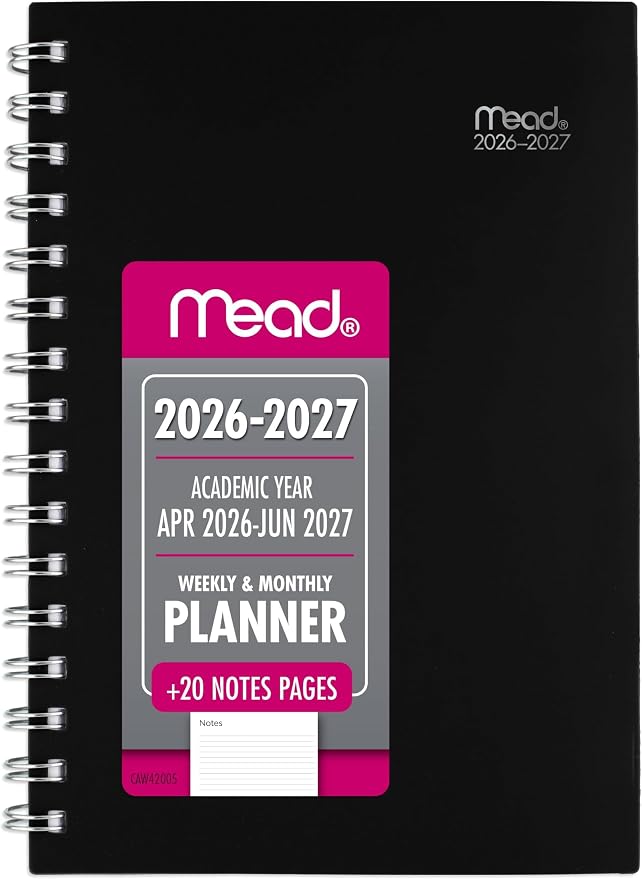 Mead Planner 2026-2027 Weekly & Monthly Academic 15-Month April-June, 5.5" x 8.5", Black (CAW42005) (Pack of 12)