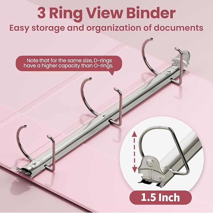 SUNEE 3 Ring Binder 1.5 Inch D Ring, Clear View Binder Three Ring PVC-Free (Fit 8.5x11 Inches) for School or Office Supplies, Assorted Pastel, 4 Pack