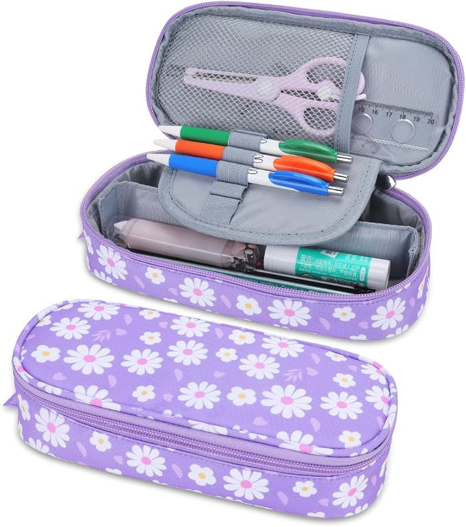 RHCPFOVR Kids Pencil Case for Girls-Soft Zipper Large Capacity Pencil Pouch for Girls Pencil Case for School Pencil Bag for Toddler (Purple Flower)