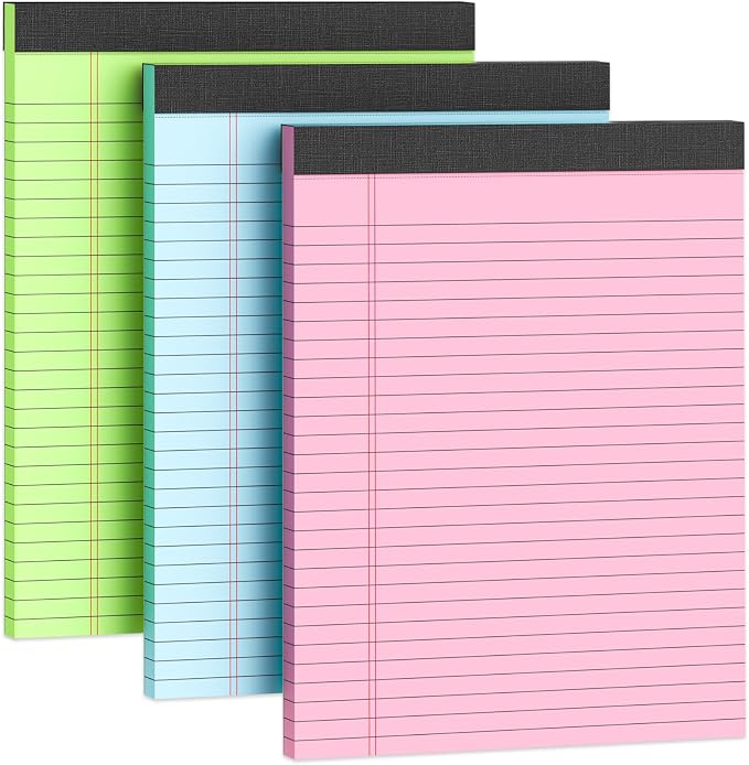 3 Pack Legal Pads 8.5 x 11 Colored Note Pad 8.5 x 11 Notepads Wide Ruled | Writing Pad 8.5 x 11 Pink Legal Pad Paper Tablets 8-1/2 x 11 Lined Paper 30 Sheets/Pad Notepad 8.5 x 11 with Sturdy Backboard