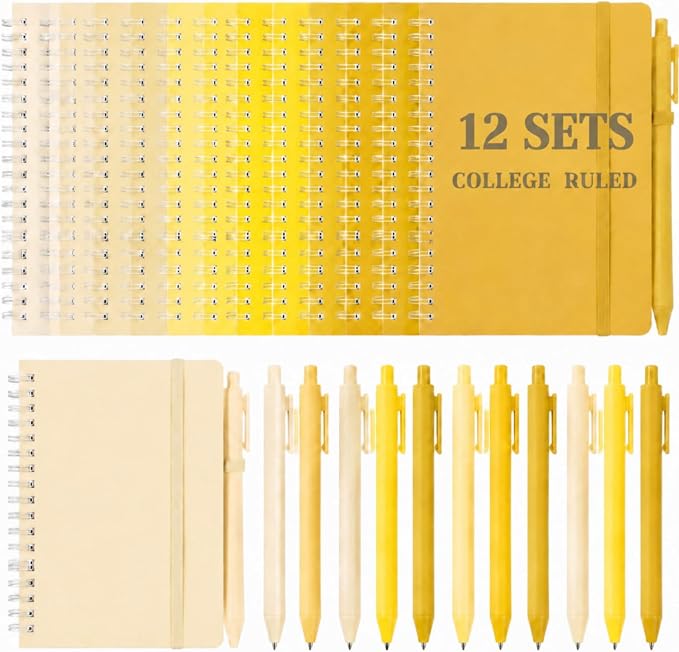 Fulmoon 12 Set Small Spiral Notebooks A6 with Pens Bulk, Multicolor 4" x 6" Pocket Notebooks Mini Lined Journals 50 Sheets for Back to School Supplies Students Gifts Rewards Office (Sunny Tones)