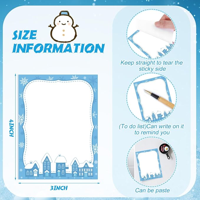 Chiisong 12 Pcs Christmas Sticky Notes Christmas Design Self Adhesive Note Pads Winter Snowflake Sticky Memo Blue Cartoon Snowman Penguin Notepad for Xmas Gift Office Home Supplies Present