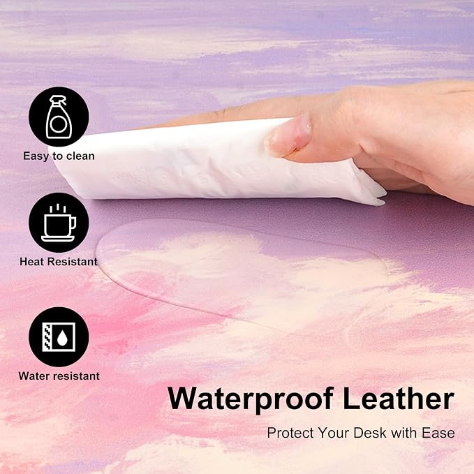 Colorful Star Pink Large Mouse Pad, 31.5" x 15.7" | Cute Mousepad & Large Desk Pad, PU Leather Laptop Mat, Waterproof Non-Slip Desk Mat for Office Accessories Women& Girl