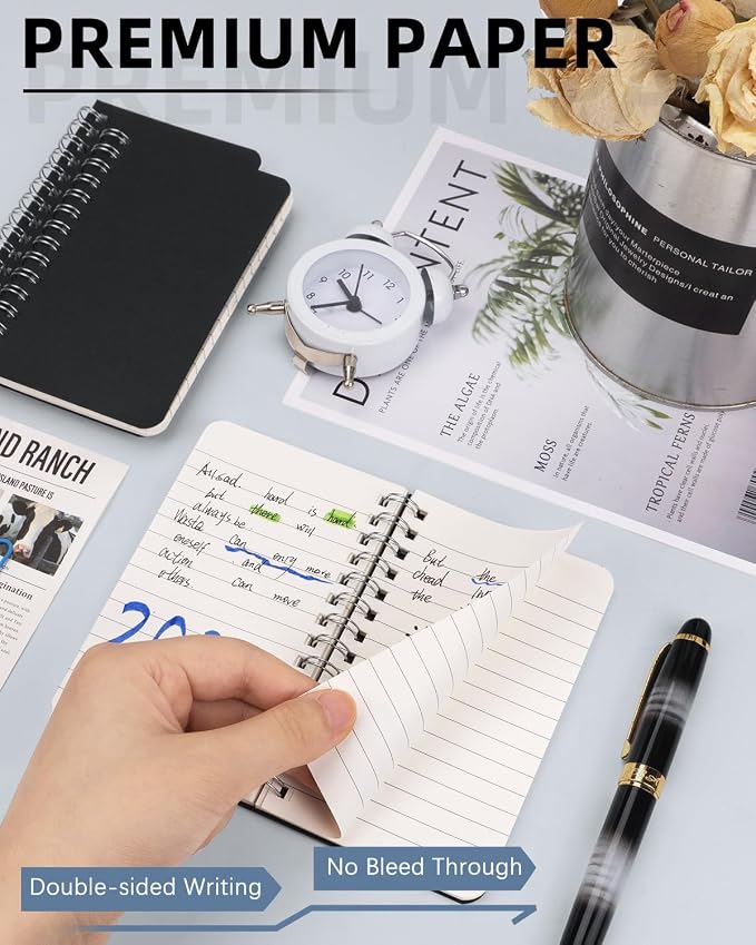 Dynta Mini Spiral Notebooks 3x5 Bulk, Pocket Notebooks Memo Pads 30 Packs, Small Notepads Black Cardboard Cover for Men, Women, Kids, Home, Office, School, Travel (60 Sheets/120 Pages)