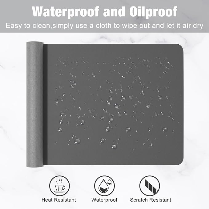 Hsurbtra Desk Pad, 23.6" x 13.8" PU Leather Desk Mat, M Extended Mouse Pad, Waterproof Desktop Blotter Protector, Non-Slip Ultra Thin Small Laptop Keyboard Writing Mat for Office Home, Dark Gray