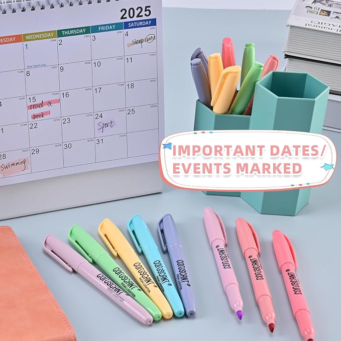 coruscant Pastel Highlighters Set, 8 Assorted Colors, 24 Pack, Chisel Tip Cute Bible Highlighters, No Bleed Dry Quickly, for Journal Bible Study, Perfect for thin paper, School Office Supplies
