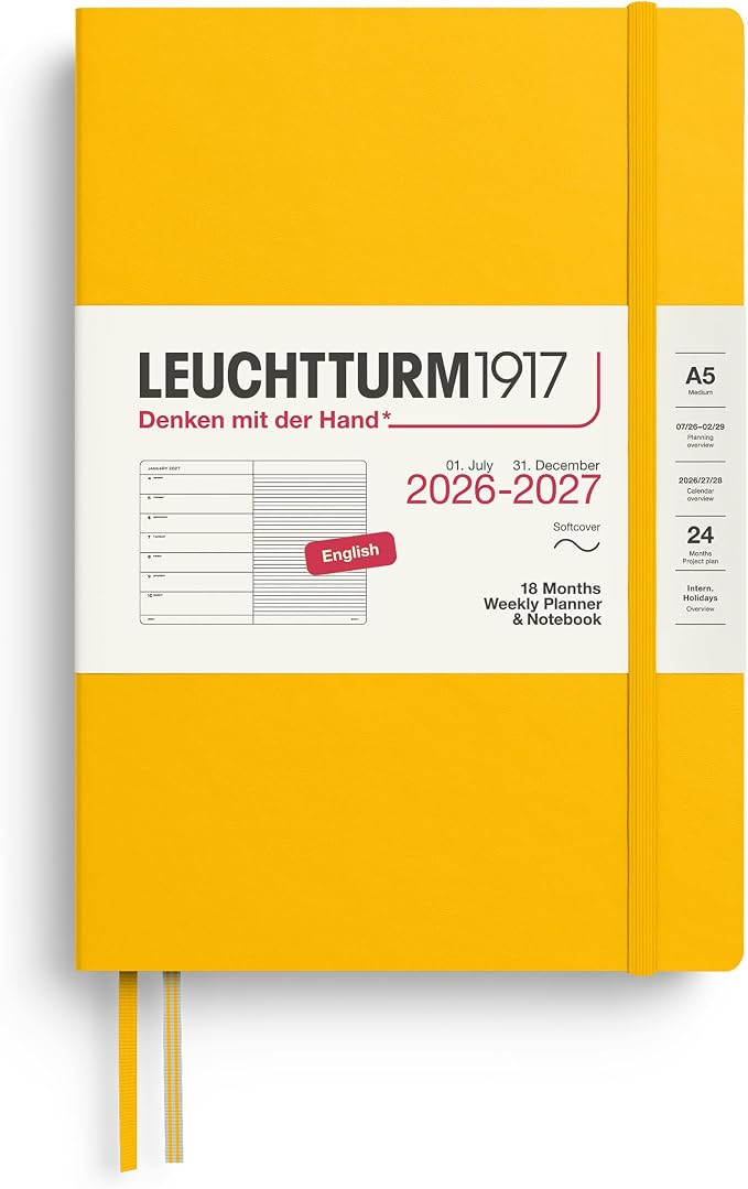 LEUCHTTURM1917 - Weekly Planner and Notebook Softcover Medium A5, 18-month, July 2026 - December 2027, English, Sunflower