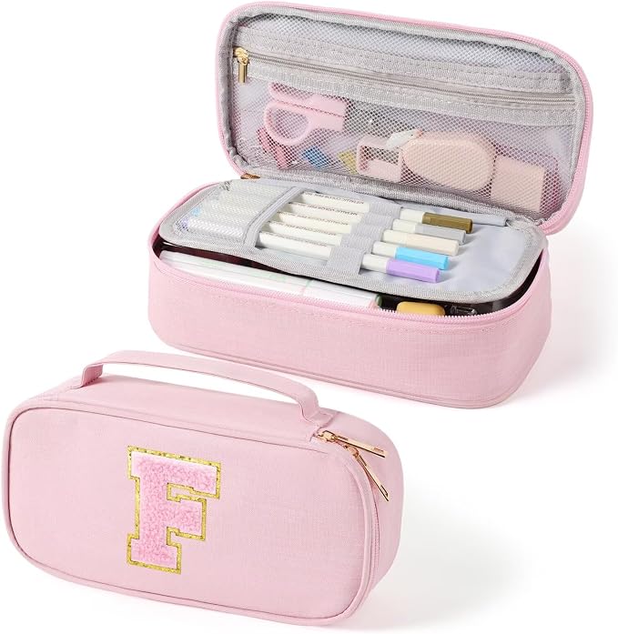 YOOLIFE Pencil Case for Girls, Pink Pencil Pouch Pen Case, Large Capacity Aesthetic School Supplies for Teen Girls, F (Pink)