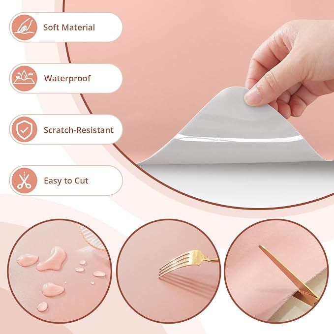 LovePads Makeup Mat for Vanity, 16 x 36 Dual-Sided Desk Pad & Vanity Cover Top, Waterproof PVC Protector Mat for Dresser, Nail Art, Craft Tables (Pink+Silver)