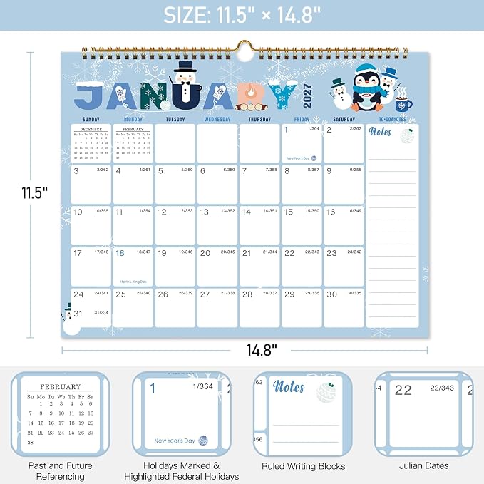 Lbylyhxc Calendar 2026-2027 - 18 Monthly Wall Calendar 2026 - 2027 from July 2026 to December 2027, 14.8 x 11.5 Inches.Thick Paper includes major holidays and dedicated space for notes and important dates (Calendar 2026-2027 festivals)