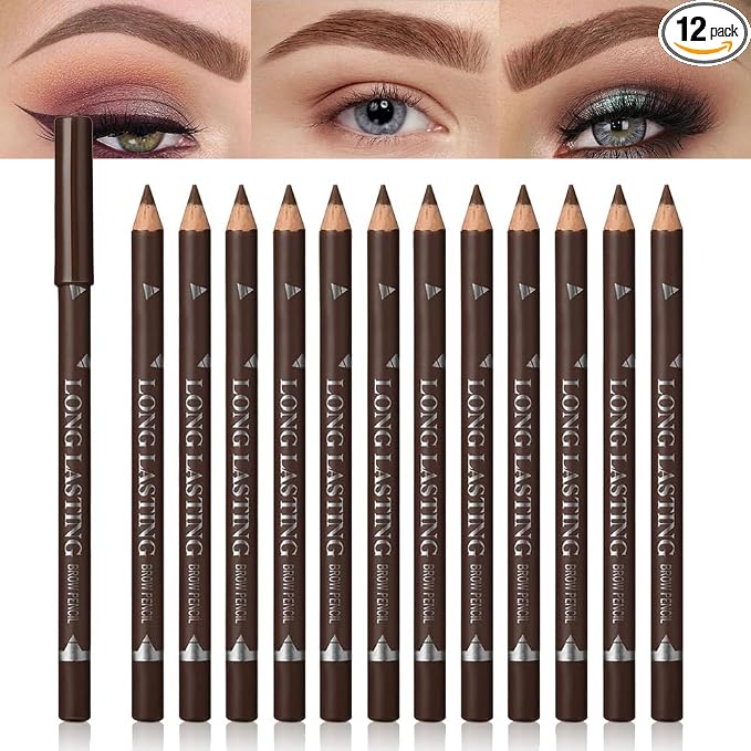 12Pcs Eyebrow Pencils for Women, Wooden Hard-Core Brown Eyebrow and Eyeliner Pencil, Long Lasting Waterproof and Sweat-Proof, Beginner Makeup Brow Pencil, Create a Natural Eye Brow Makeup