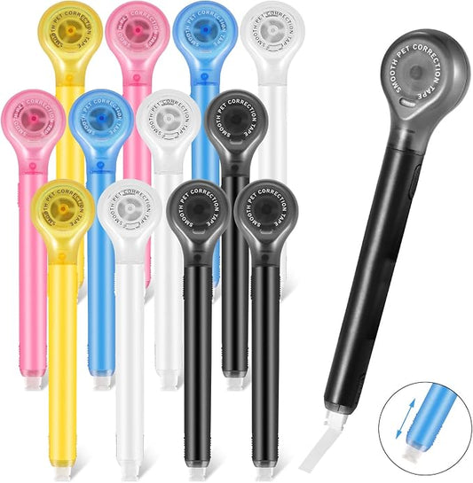 BESARME 12 Pieces White Out Tape Pen, Cute Whiteout Correction Tape Pen Colorful Correction Tape Correction Writing Tape for Note School Office Supplies, 1/5 X 236 Inch