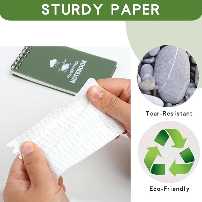 Waterproof Notebook, 4 Pack Pocket Notepad, 3" x 5" Top-Spiral Weatherproof NotePad, All Weather Police Pocket Notebook Mini Memo Steno Note Pads for Outdoor Office School Recording, Multicolor