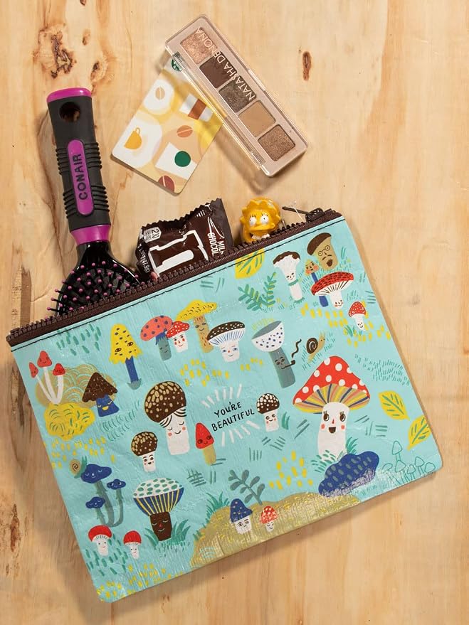 Blue Q Zipper Pouch, Made from 95% Recycled Material, 7.25" h x 9.5" w, Colorful Chunky Zipper