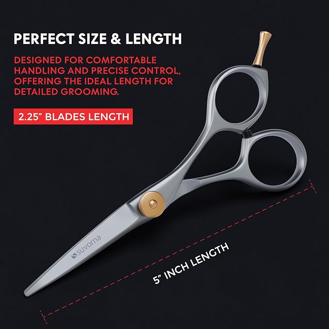 Suvorna Small Scissors for Beard, Mustache, Facial, Nose, Eyebrow & Ear Hair – Tiny Scissors for Cutting, Trimming & Grooming – 5" Stainless Steel Mustache Scissors for Men, Barbers, & Home Use