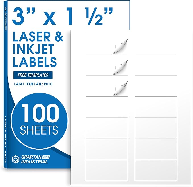 3" X 1.5" Matte White Printable Address Labels (100 Sheets, 1400 Stickers) | Mailing Labels and Product Packaging Stickers for Laser & Inkjet Printers - Spartan Industrial Template R010