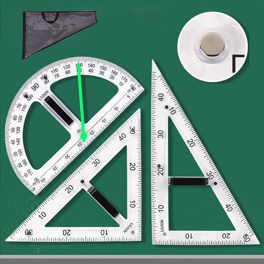 Magnetic Geometry Tool Set Clear Drafting Tools Mathematics Protractor, Triangular Scale Ruler Math Classroom Teaching Measurement Set Oversized Ruler (Transparent 3-Piece Set)