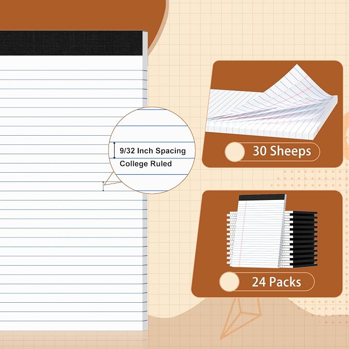 Legal Pads 8.5 X11.75, Narrow Ruled Notepads, 24 Pack, 30 Sheet/Pad | White Legal Pads, Tear Off Notepad, Perforated Writing Pad, Notebook Paper College Ruled, Notepads For Office Home School