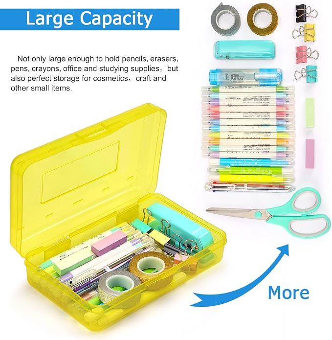 Tamaki 1 Pack Plastic Pencil Box Large Capacity, Blue | Clear Boxes with Snap-tight Lid Stackable Design and Stylish Office Supplies Storage Organizer