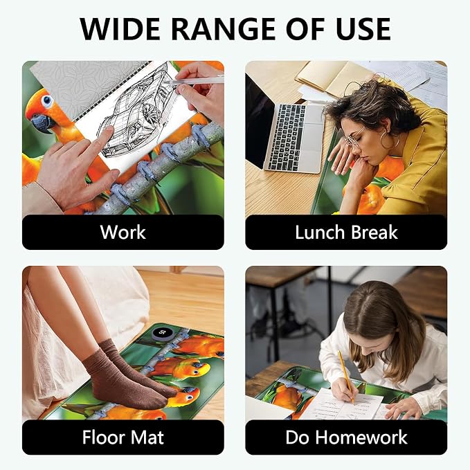 Heated Mouse Pad with 3 Levels Heated & 3 Hours Auto Shut-Off Mouse Pad for Warming Hands in Office Home, 23.6" x 14.2"Large Safe Desk Mat Hand Warmer，Parrots Meeting