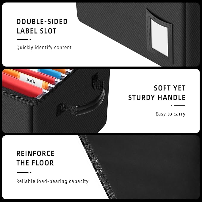 Fireproof File Box with PVC Slides for Hanging Folders, Collapsible Document Organizer Box for Home Office, Fireproof Filing Cabinet Storage Case, Tax Certificate File Organizer Fits Letter A4