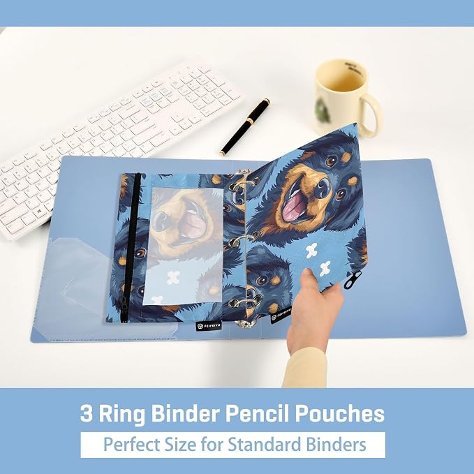 Rottweiler Bone Dog Pencil Pouch for 3 Ring Binder 2 Pack Zipper Binder Pencil Bag with Clear Window Pencil Case for Office Supplies