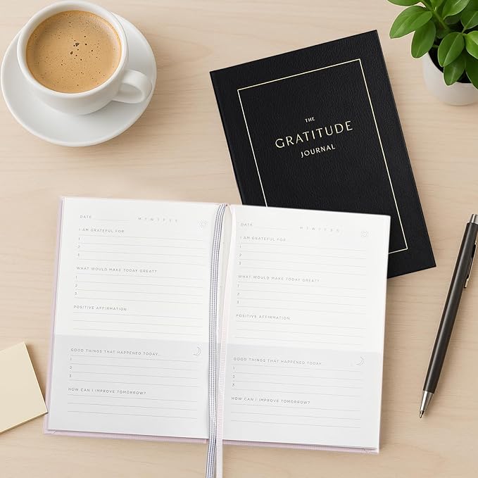 &And Per Se Gratitude Journal – 5 Minute Daily Practice for Women with Prompts & Quotes – Undated Mindfulness & Happiness Notebook (Bold Black)