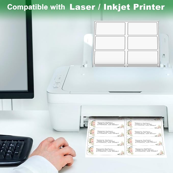 Label Stickers 2x4, 5000 Strong Adhesion Address Mailing Labels, Matte White Printable 8.5 x 11 Lable Sticker Paper for Laser Inkjet Printer, 10 Up Small Shipping Labels Per Sheet (500 Sheets)
