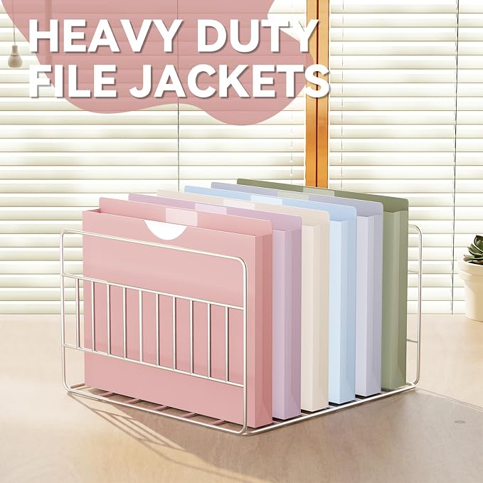 Plastic 1 Inch File Jackets Letter Size,Heavy Duty Expansion Pocket | Expanding File Folde for Documents,12 Pack Manilla Pocket Folders,Job Folders File Jacket with Straight Cut Tabs,Pastel Color