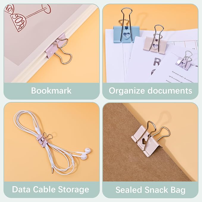 BAYTORY 24Pcs Pastel Binder Clips, 1.6 Inch (41 mm) Large Binder Clips | with Clear Storage Container, Paper Clamps for School Teachers Office Supplies (41mm)