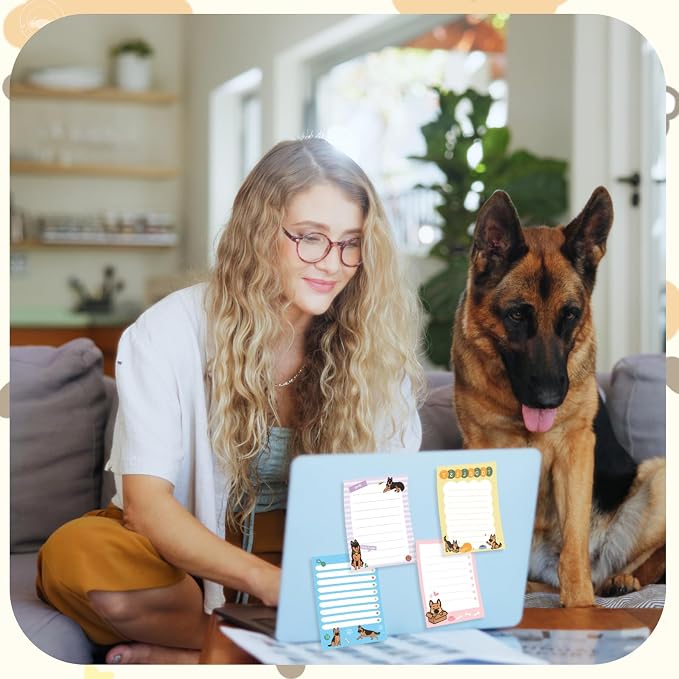 Chiisong 12 Pcs German Shepherd Sticky Notes 3x4 Inches Dog Notepad to Do List Kawaii Dog Lover Gifts for Women Office Supplies Sticky Notes Home Christmas Office Decor