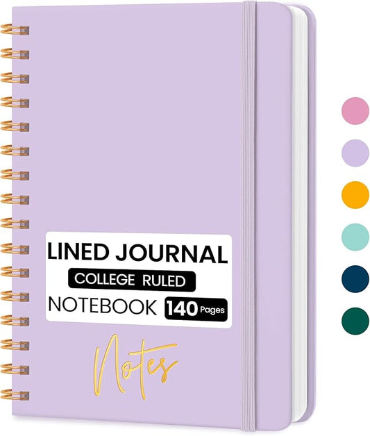 CICPAP Lined Spiral Journal Notebook, A5 College Ruled Notebook for Journaling, Note-Taking, and Daily Planning, Durable Hardcover with an Elegant Design, Light Purple
