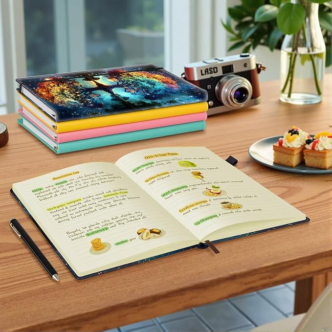 Hardcover Executive Notebooks, A5 PU Leather Lined Journal Notebook, 200 Pages Thick Paper Subject Notebooks for School,Work,Home Writing Business Notebook, Diary Book ，Space Fantasy Landscape