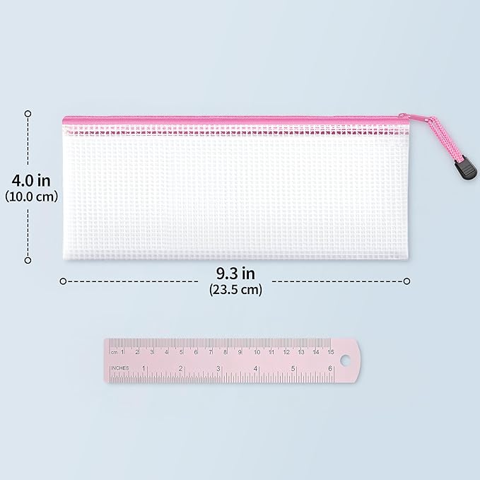 JARLINK A6 Size Mesh Zipper Pouch Bags, Waterproof Pencil Pouches, 24 Pack | Waterproof Pencil Pouch for School Supplies Storage, Small Zipper Pouches (9.3× 4 in) for Cash, Cosmetics, Travel, 10 Colors