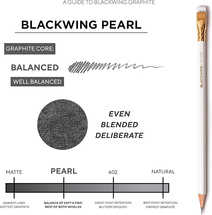Blackwing Pearl Pencils, Balanced Japanese Graphite, White, 12 Count