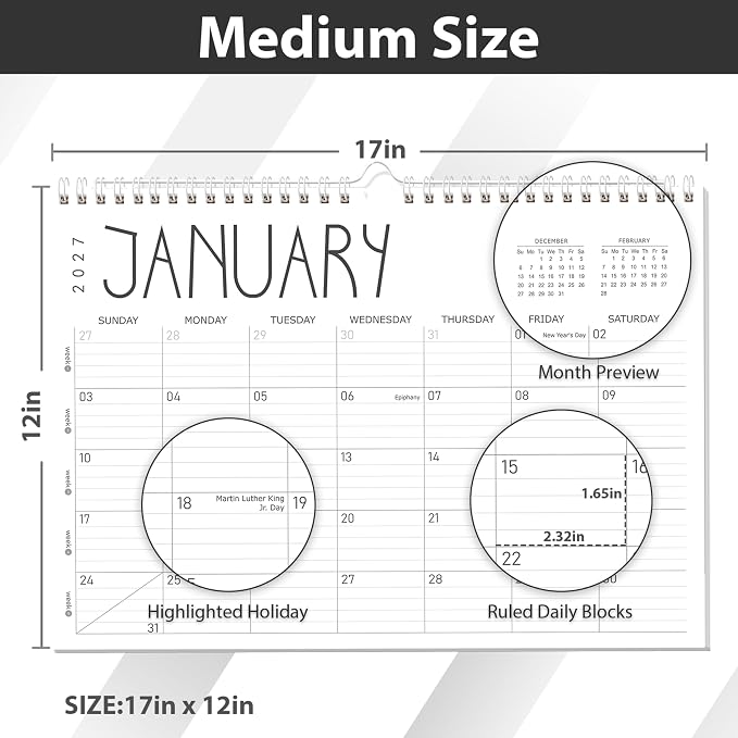 GuassLee Wall Calendar 2026, 24-Month Desk/Wall Academic Calendar from Jun. 2026 to May. 2028,17" X 12" Desktop Hanging Monthly Planner with Thick Paper Spiral Bound for Easy Organizing