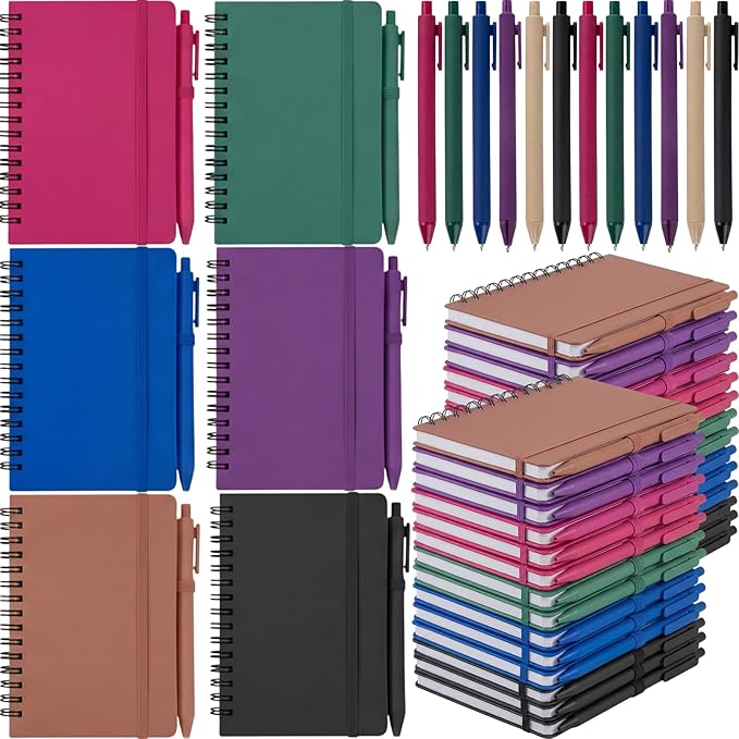 Fulmoon 30 Set Small Spiral Notebooks A6 with Pens Bulk, Multicolor 4" x 6" Pocket Notebooks Mini Lined Journals 50 Sheets for Back to School Supplies Students Rewards Office Gifts (Deep Tones)