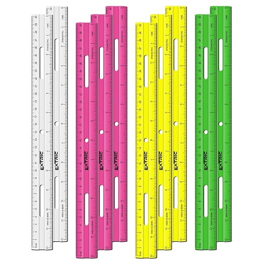 EXTRIC Ruler 12 Inch Clear Plastic Rulers 10 PK Classroom Set Metric Inch | Use: Classrooms, Offices, Home, Art Projects, Measurement Scale: Inch & Metric, Features: Lightweight, Smooth Edges